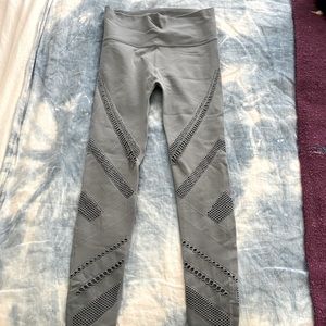 ALO Yoga high-waisted 7/8 leggings w/ cut-outs. No longer in prod. Med-Grey/Blue